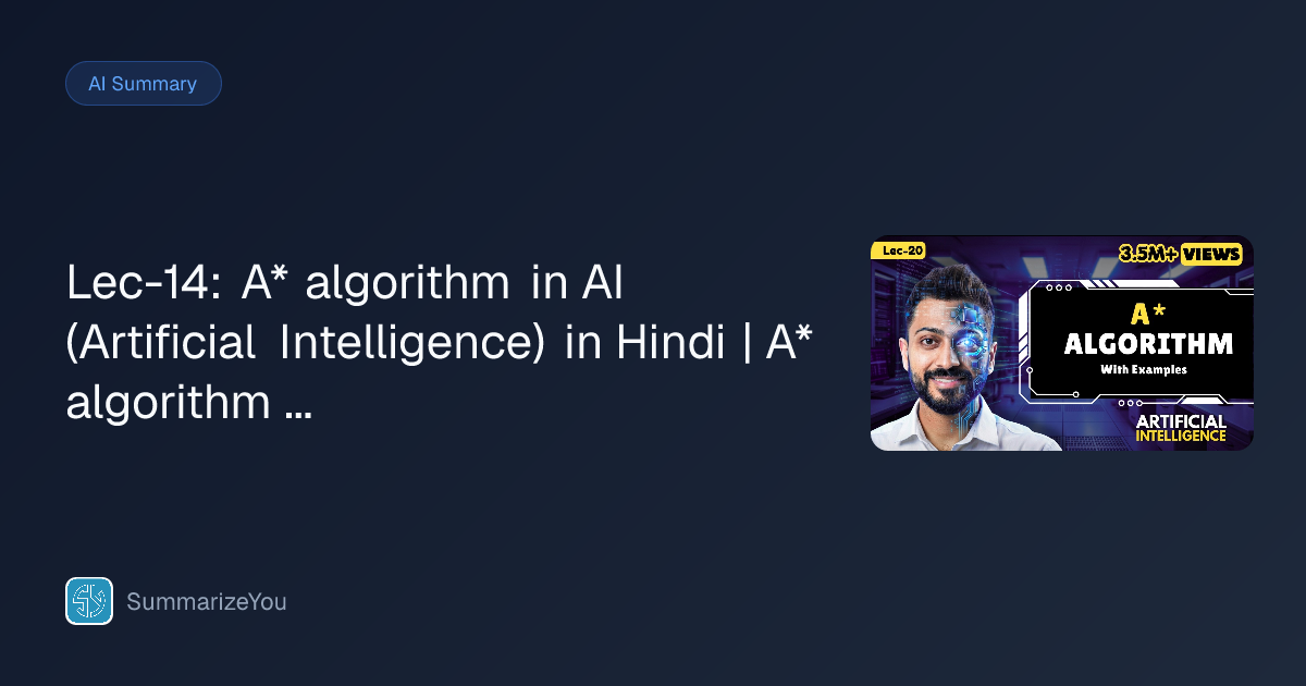Summary of Lec-14: A* algorithm in AI (Artificial Intelligence) in ...