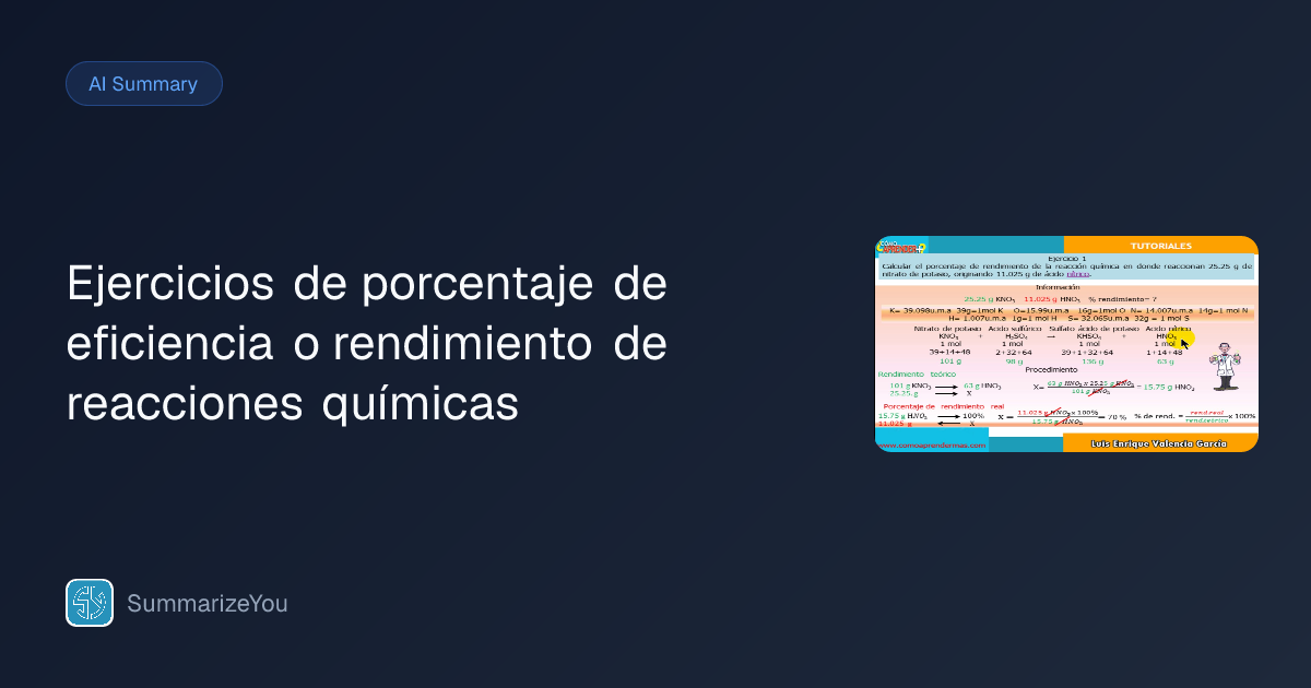 Resumen de Ejercicios de porcentaje de eficiencia o rendimiento de ...
